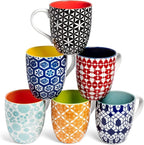 Annovero Large Coffee Mug Set of 6 - Porcelain Cups for Women or Men - Microwave & Dishwasher Safe, Chip Resistant, Zero Lead & Cadmium, for Tea, Cocoa, or Hot Chocolate, 16 Fluid Ounce Capacity