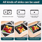 Adjustable Dish Drying Rack with Stainless Steel Drain Basket Over-The-Sink - Portable & Telescopic Space-Saving Solution for Fruit Vegetable
