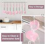 TeamFar Kitchen Utensils Set of 8, Silicone Utensils Kitchen Tools Set with Stainless Steel Handle, for Frying Serving Flipping Draining, Non-toxic & Heatproof, Nonstick & Dishwasher Safe - Pink