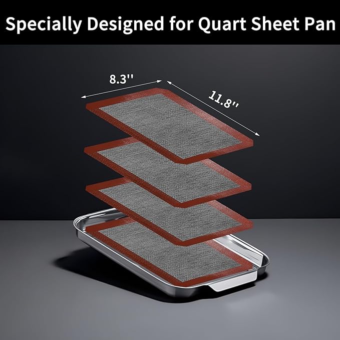Small Silicone Baking Mats, Set of 4, 11-4/5x8-1/4 Inch Quarter Sheet Size, Non Stick, BPA Free, 1/4 Baking Sheet Pan Liner for Cookies, Macaron, Bread, Pastry, Toaster (Perforated)