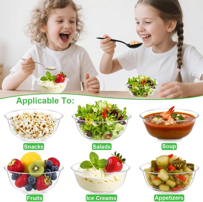 MOACOCK 100 Pack Small Clear Plastic Bowls, 12oz Hard Disposable Salad Bowls, Disposable Bowl for Party Serving, Ice Creams, Desserts, Catering, Special Events