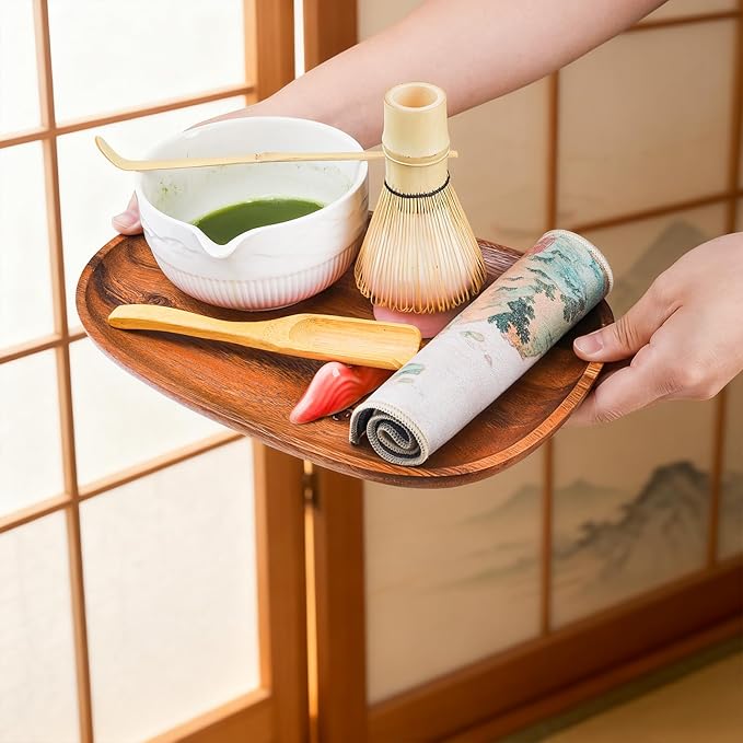 8 Pack Matcha Whisk Set, Japanese Matcha Tea Set, Ceramic Mixing Bowl with Spout, Bamboo Measuring Spoon and Scoop Stand, Towel, Whisk Holder, Stainless Sifter, Gift for Beginner, Tea Ceremony