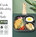 JUSTUP Nonstick Egg Frying Pan, Mini 3-in-1 Nonstick Pan Divided Grill Frying Pan, Heat Resistant Handle 3 Section Skillet Mini Pancake Pan, Cooking Pan for Breakfast, Egg, Bacon and Burgers, 7.3 in