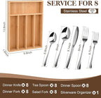 40 Piece Silverware Set with Drawer Organizer for 8, Heavy Duty Stainless Steel Flatware Cutlery Set, Fork Spoon Knife Set with Kitchen Essentials Organizer, Rust-proof, Dishwasher Safe