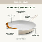 GreenPan Dover 10” Frying Pan Skillet, Non-Toxic PFAS-Free Ceramic Nonstick Coating, Sear Saute Fry Egg Omlete, Dishwasher & Oven Safe, Stay Cool Handle, Easy Pour Rims, Cream White