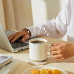 Sweese Stackable Coffee Mugs Set of 4, 10 oz Porcelain Coffee Cups with Embossed Design, White Cappuccino Cups, Stackable Mugs with Handle for Coffee, Latte, Tea