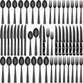CEKEE 72-Piece Black Silverware Set with Steak Knives, Stainless Steel Flatware Set for 12, Tableware Cutlery Set, Kitchen Utensils Set for Home & Restaurant, Heavy Duty & Mirror Finished