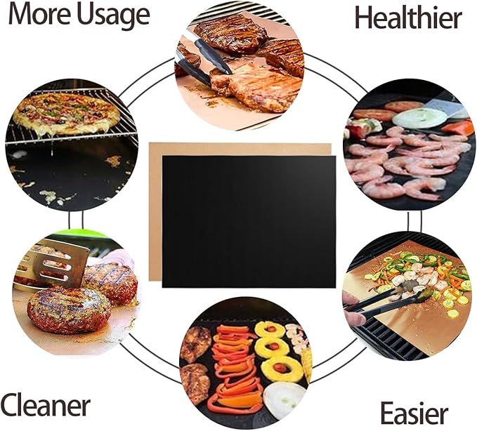 RENOOK Set of 12 (6 Black+6 Copper) Grill Mats for Outdoor Grill, BBQ Grilling Mat for Gas Grill, Non-Stick Cooking Sheets, Oven Liners, 15.75 X 13 Inch