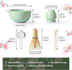 Matcha Whisk Set 5 Pcs, Matcha Kit Set Includes Matcha Bowl, Matcha Whisk and Holder, Bamboo Scoop and Sifter, Ceramic Matcha Set, Matcha Tea Set, Ideal Gift for Family/Friend (Cyan)