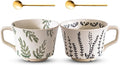 Mug Set of 2 Coffee Mugs Set 11 Ounce, Porcelain Cups for Latte, Hot Tea, Cappuccino, Cocoa, Soup, Dishwasher, Microwave Safe, Christmas Gift Set (Willow leaf & Vines)