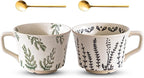 Mug Set of 2 Coffee Mugs Set 11 Ounce, Porcelain Cups for Latte, Hot Tea, Cappuccino, Cocoa, Soup, Dishwasher, Microwave Safe, Christmas Gift Set (Willow leaf & Vines)