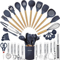 Cooking Utensils Set- 35 PCs Kitchen Utensils with Grater,Tongs, Spoon Spatula &Turner Made of Heat Resistant Food Grade Silicone and Wooden Handles Kitchen Gadgets Tools Set for Cookware