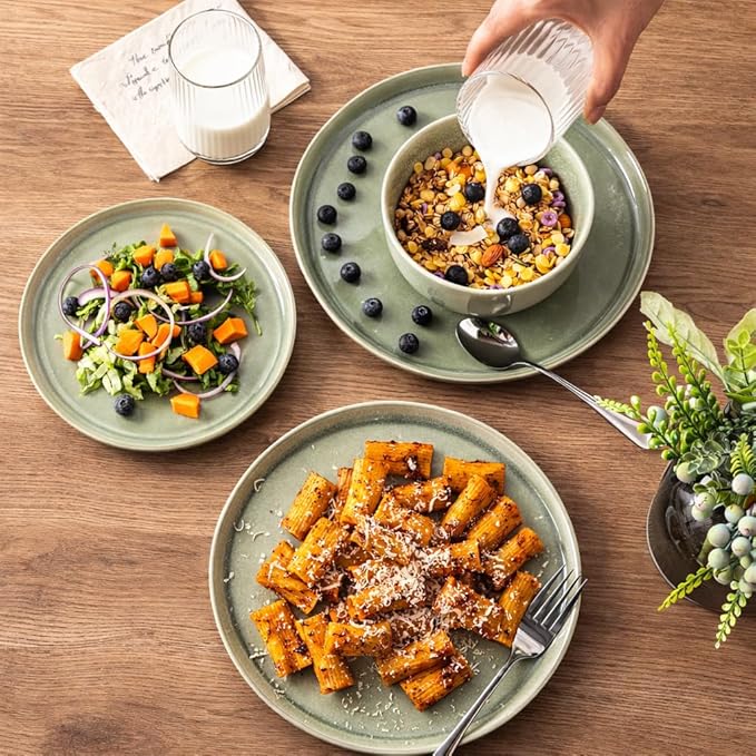 AmorArc Stoneware Dinnerware Sets,Round Reactive Glaze Ceramic Plates and Bowls Set,Highly Scratch Resistant | Dishwasher & Microwave Safe Dishes,Service for 6 (18pc)