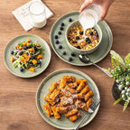 AmorArc Stoneware Dinnerware Sets,Round Reactive Glaze Ceramic Plates and Bowls Sets,Highly Scrath Resistant | Dishwasher & Microwave Safe,Service for 8 Dishes Set (24pc)