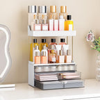 caktraie Bathroom Organizers and Storage - 3 Drawers 2 Tier Makeup Organizer, Cosmetic Storage Drawer for Dresser Countertop and Bathroom Vanity for Large Skincare, Perfume, Grey