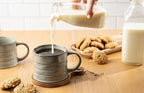 KooK Glazed Coffee Mugs, Ceramic, Microwave & Dishwasher Safe, 13 oz, Java/Slate Lined, Set of 2