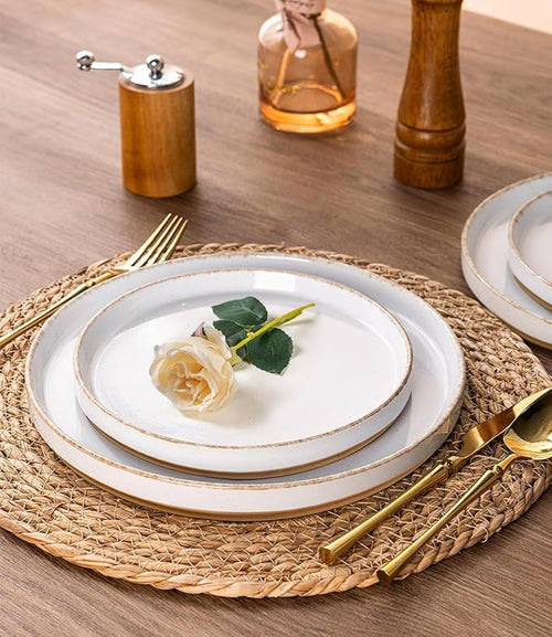 AmorArc Ceramic Dinnerware Sets for 4, 12 Pieces Handpainted Plates and Bowls Set with Rustic Terracotta Underside, Scratch Resistant Stoneware Dishes Set, Dishwasher & Microwave Safe