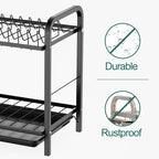 GSlife Dish Drying Rack, 2 Tier Rust-Resistant Dish Rack with Drainboard Compact Dish Drainer with Utensil Holder, Cutting Board Holder for Kitchen Counter, Black