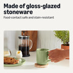 Amazon Basics Glazed Stoneware Coffee Mugs, Ceramic 4-Piece Set, 16 oz, Microwave and Dishwasher-Safe, Olive