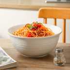 Serving Bowls Set of 2, 9 Inch Large Ceramic Mixing Bowls for Kitchen, Perfect for Salad Pasta Soup Pho Popcorn Baking Cooking, Ideal for Daily Meals Party Dinner Entertaining, Creamy White