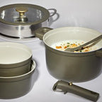 CAROTE Pots and Pans Set Nonstick, Ceramic Cookware Set with Detachable Handles, 5.5QT/3QT/2QT Non stick Stock Pot, Non-toxic Induction Cookware PFAS and PFOA Free, Olive Gree