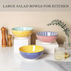 Selamica Ceramic Large Salad Bowls Set, 53 OZ Pho Bowls 8 Inch Soup Bowls for Kitchen, Large Serving Bowls for Ramen Pasta Fruit Dinner, Stackable & Sturdy, Set of 3, Assorted Colors