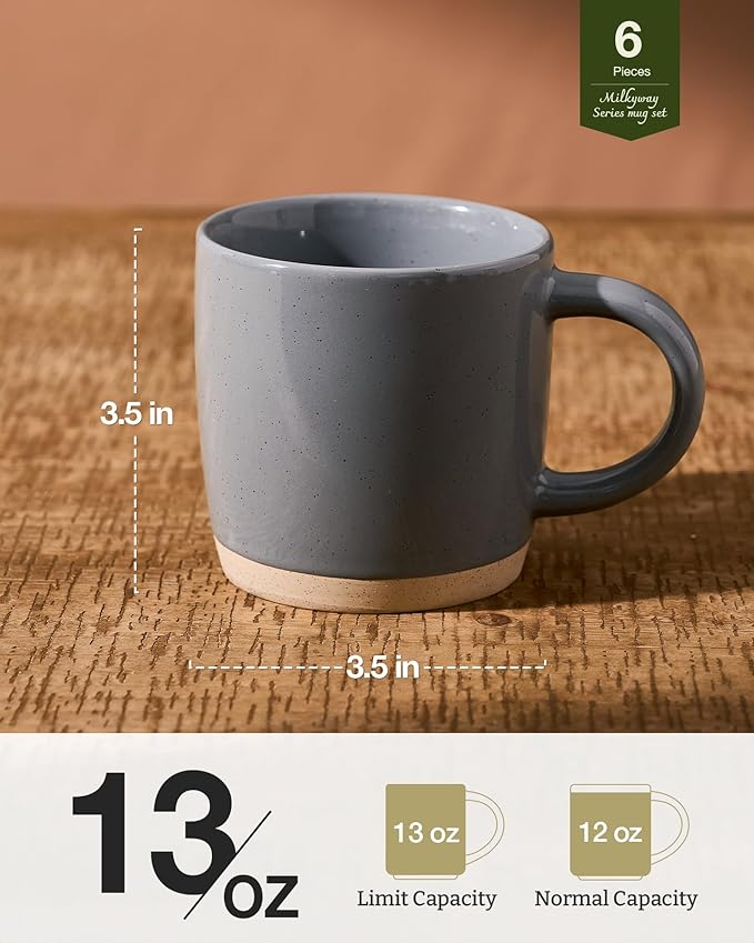famiware Coffee Mugs for 6, 13 oz Mug Set, Dringking Cup with Handle for Coffee, Tea, Cocoa, Milk, Milkyway serise, Dark Gray