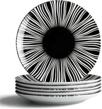 Black and White Striped Ceramic Plates Set of 6-10 Inch Zebra Pattern Dinner Plates Set, Minimalist Porcelain Dish Set, Microwave, Oven & Dishwasher Safe
