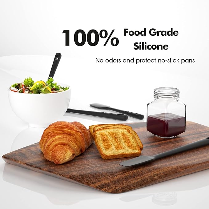 4 Pieces Silicone Spatula Set, Food Grade Rubber Spatula, Upgrade Strong Handle with Ergonomic Grip, Heat Resistant Up to 600°F for Nonstick Cookware, Cooking Baking Mixing, Black (SP4)