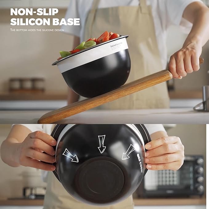 Salad Bowl Kit 74oz,Salad Container For Lunch,18/8 Stainless Steel,Salad Bowl With Lid, Includes 1.7oz Condiment Container and Removable Tray,Leak-Proof, Easy to Clean(Black)