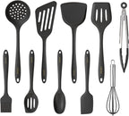 CAROTE Kitchen Utensil Set for Nonstick Cookware - 446°F Heat Resistant Silicone Cooking Utensils Set 10pcs, Dark Grey, Oderless Spatula, Turner