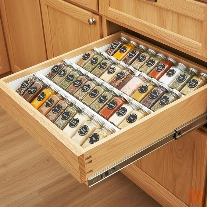 GOENDR Spice Drawer Organizer, 4-Tier Metal Spice Rack for Drawer, Expandable Seasoning Organizer Fits 11.4-22.8” Wide Drawer, Holds up to 48 Spice Jars (Not Included), White