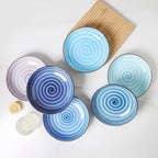 KitchenTour Large Pasta Bowls 34 oz, Ceramic Salad Serving Bowls Set of 6, 8.6 Inch Wide and Shallow for Soup- Dishwasher and Microwave Safe, Assorted Cool Colors