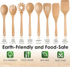 Wooden Spoons for Cooking, Beech Wood Kitchen Utensil Set, Premium Handmade Wooden Cooking Utensils for Nonstick Cookware, Heat Resistant, Smooth Finish, Comfortable Grip, 8 Piece