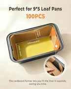 100 Pcs Loaf Pan Liners for Baking Bread 9x5 Inch, Bread Pan Liners with Cardboard Formers, Non-Stick Pre Cut Unbleached Parchment Paper for Loaf Pan