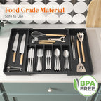 Lifewit Silverware Drawer Organizer, Expandable Utensil Tray for Kitchen, BPA Free Flatware and Cutlery Holder, Adjustable Plastic Storage for Spoons Forks Knives, 15- 27 x 18.5", Black