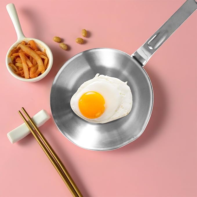 IMEEA 4.7-Inch Mini Egg Pan Omelet Pan SUS304 Stainless Steel Mini Sauce Pan Frying Pan with Spout