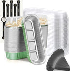 Mini Loaf Baking Pans with Lids and Spoons (50 Pack, 6.8oz) Rectangle Aluminum Foil Baking Pans Tins Containers - Cupcake Containers Wrappers Cheesecake Creme Brulee Ramekins