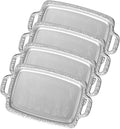 4 Pcs Silver Serving Tray with Handles, Vintage Floral Metal Silver Platter Tray, Elegant Silver Trays for Wedding Tableware Party Decoration