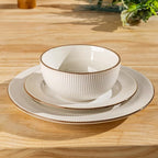 GBHOME Ceramic Dinnerware Sets, 36 pcs Embossed Elegant Stoneware Plates and Bowls Sets, Housewarming Wedding Gift | Dishwasher & Microwave Safe | Dishes Set Service for 12