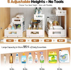 2-Pack 17"Deep Under Sink Organizer And Storage, 2-Tier L-Shaped Pull Out Cabinet Organizer with Upgraded Slide Rails, Height Adjustable Drawers for Kitchen&Bathroom, Extra-Large Storage Shelves–White