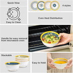 Yeacccng Bohemian Cereal Bowls Set of 4, 27 Oz Ribbed Exterior Ceramic Bowls, 6.14 Inch Lead-Free Scratch-Resistant for Soup/Cereal/Oatmeal/Pasta/Fruit, Dishwasher & Microwave Safe