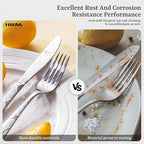 HIKAA 24PCS Stainless Steel Silverware Set with Steak Knives, Modern Flatware Set for Kitchen, Mirror Polished Cutlery Set with Forks, Spoons and Knives，Dishwasher Safe