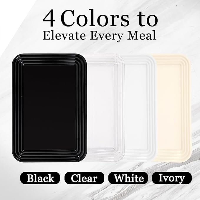 SUT 4-Pack Clear Serving Trays for Entertaining, 16" x 11" Serving Platters for Snacks, Fruit, Cookies, Dessert, Reusable Plastic Trays for Serving Food and Party Organization in Kitchen &for Parties