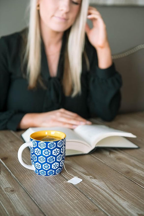Annovero Small Coffee Cups - 11.7 Oz Capacity - Porcelain Kitchen Mugs for Tea, Latte, Cappuccino, or Hot Cocoa - Set of 6