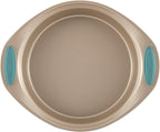 Rachael Ray Cucina Bakeware Set Includes Nonstick Bread Baking Cookie Sheet and Cake Pans, 5 Piece, Latte Brown with Agave Blue Grips