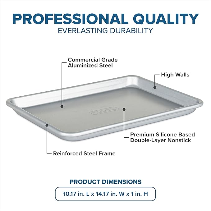 Viking Premium 13-Inch Nonstick Baking Sheet Pan, Made without PFAS, Heavy Gauge Aluminized Steel Cookie Sheet with Reinforced Iron Frame, Oven Safe to 475F