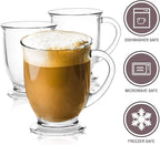 15oz/450ml Glass Coffee Mugs Clear Coffee Cups with Handles perfect for Latte, Cappuccino, Espresso Coffee, Tea and Hot Beverages, Set of 6