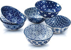 AntoKueh Blue and White Ceramic Bowls Set of 6, 4.7in Small Dessert bowl 10 oz for ice cream, Snack, Porcelain bowl for Dipping,Dishwasher/Microwave safe