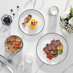 MALACASA Plates and Bowls Sets, 18 Pieces Modern Porcelain Dinnerware Set for 6 White Kitchen Dinner Ware Set wtih Black Rim Ceramic Dishware Dishes Microwave and Dishwasher Safe, Series LUNA